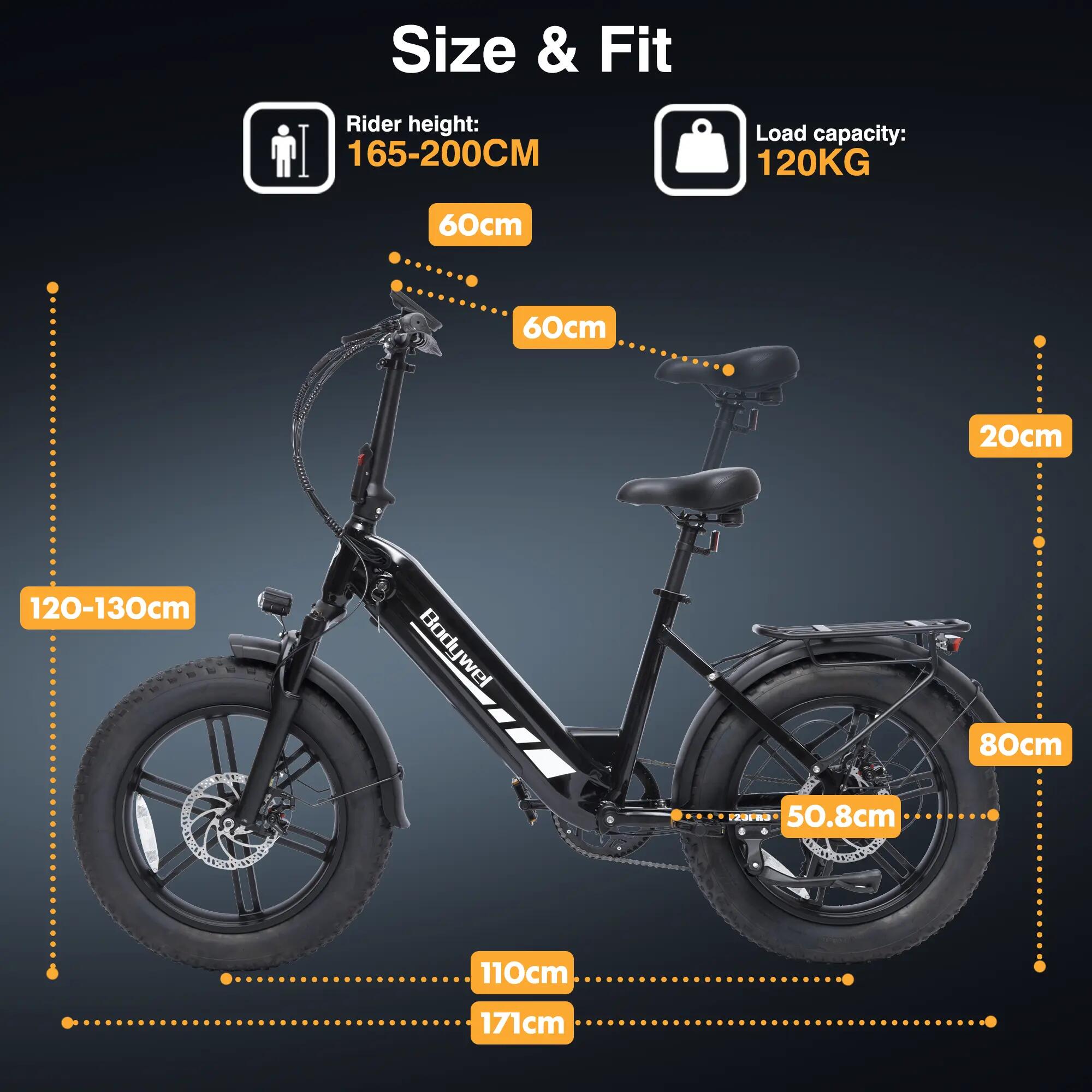 Bicicleta elétrica Bodywel F20PRO, bateria 48V 20Ah, pneus 20 polegadas 7/8