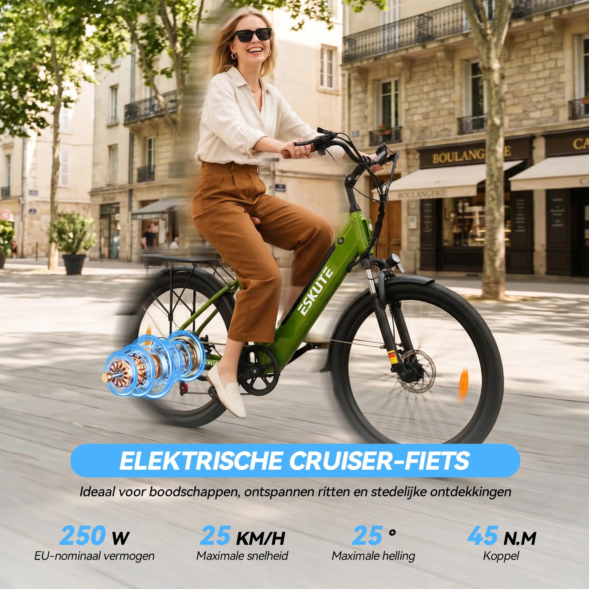 Bicicleta elétrica urbana ESKUTE C100 Plus, bateria 36V 13Ah, pneus 26" 2/7