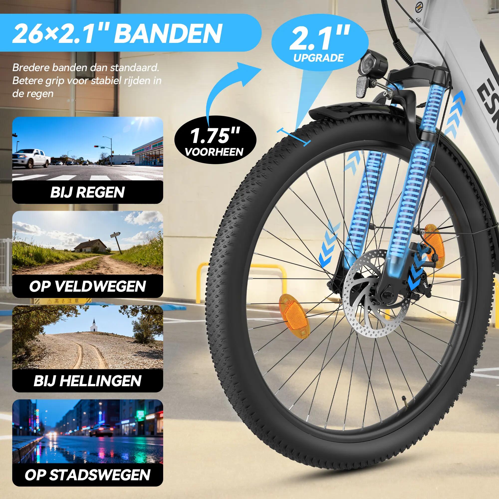 Bicicleta elétrica urbana ESKUTE C100 Plus, bateria 36V 13Ah, pneus 26" 5/7