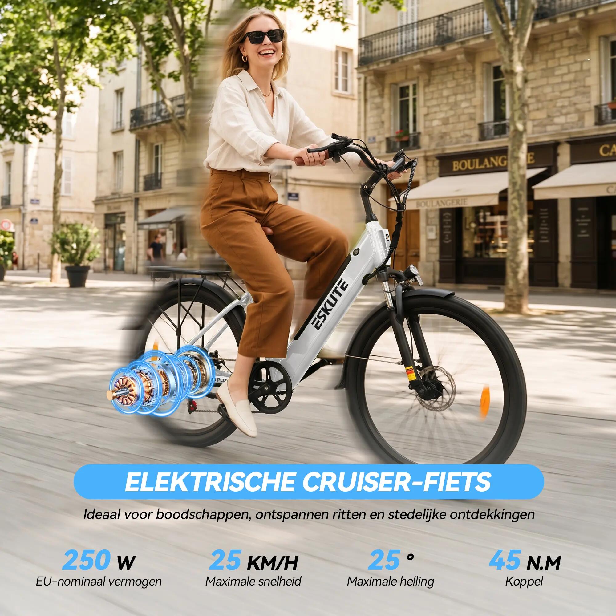 Bicicleta elétrica urbana ESKUTE C100 Plus, bateria 36V 13Ah, pneus 26" 2/7
