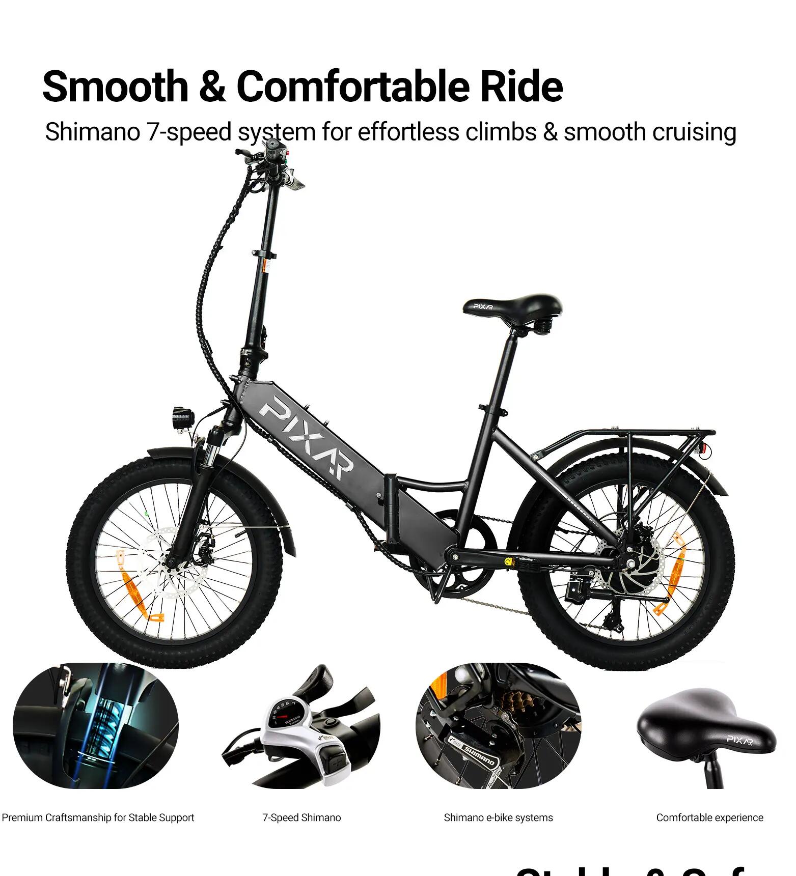 Bicicleta elétrica dobrável PIXAR WIND1 500W, 48V 10,4Ah 5/6