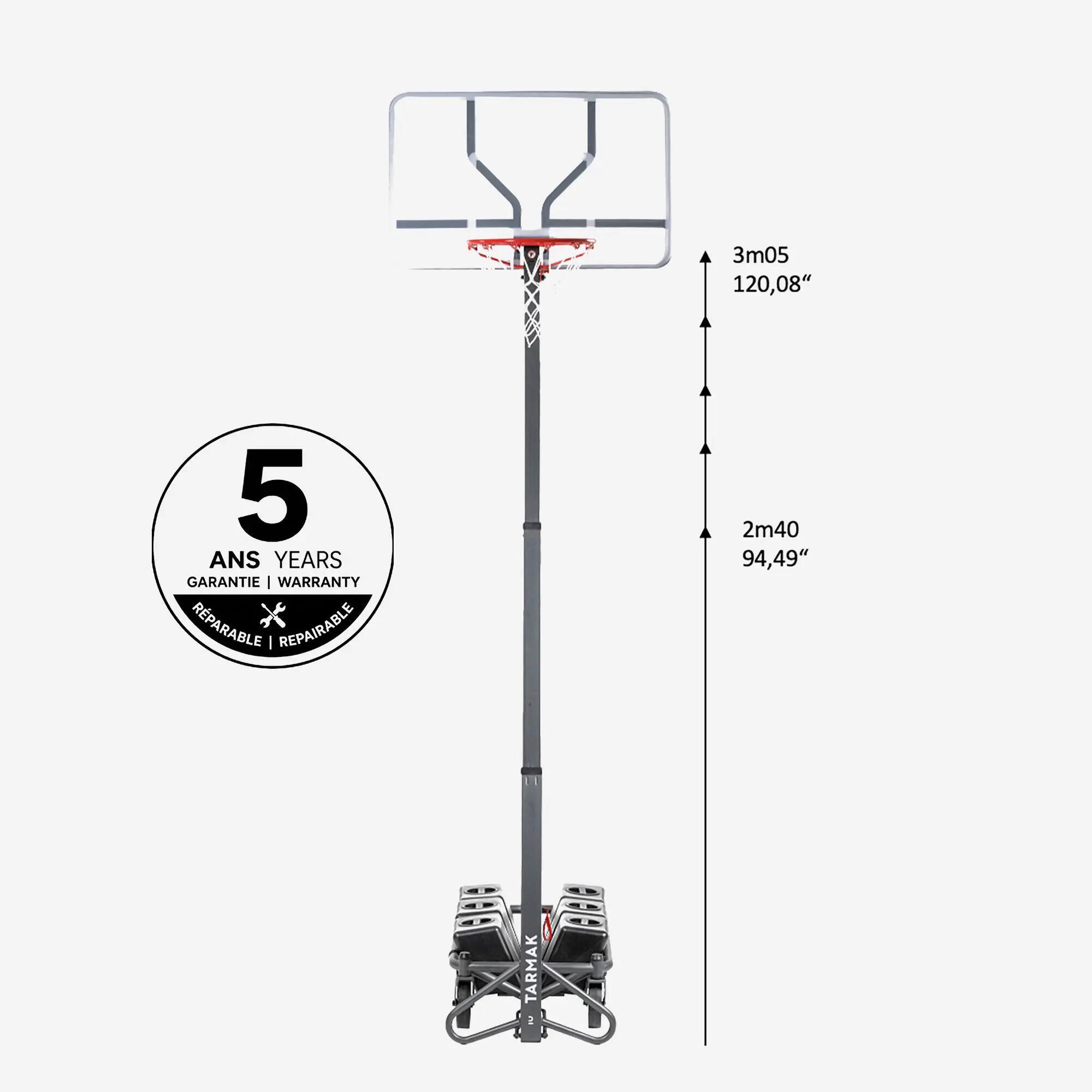 Tweedehands Inklapbare basketbalpaal 2,4 m tot 3,05 m B500 Box 4/5