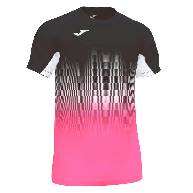 Camiseta Manga Corta Running Elite VII Niño Negro Rosa Flúor Blanco