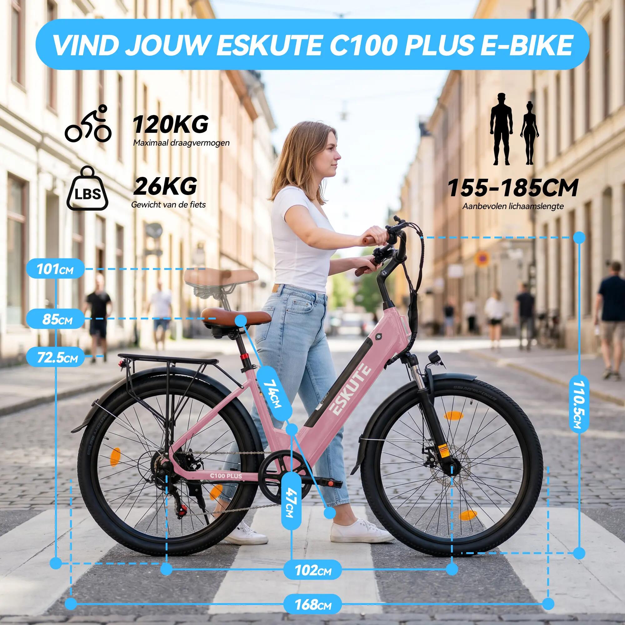 Bicicleta elétrica urbana ESKUTE C100 Plus, bateria 36V 13Ah, pneus 26" 7/7
