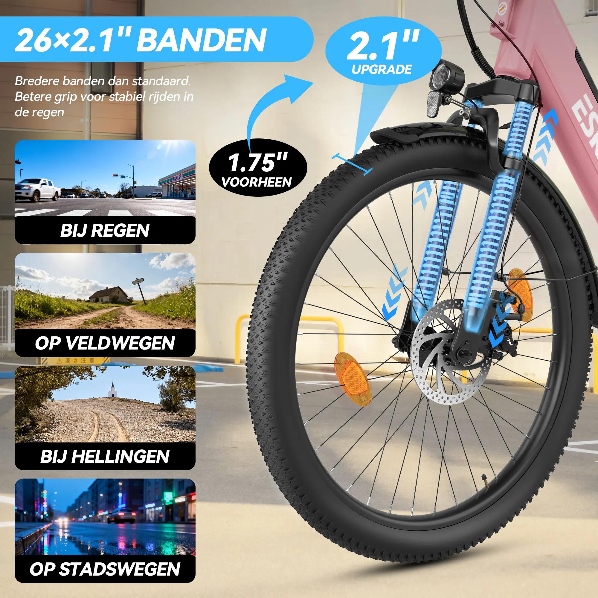 Bicicleta elétrica urbana ESKUTE C100 Plus, bateria 36V 13Ah, pneus 26" 5/7