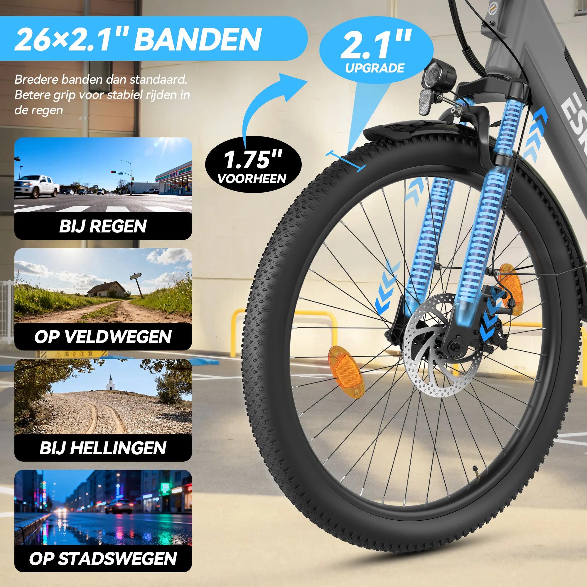 Bicicleta elétrica urbana ESKUTE C100 Plus, bateria 36V 13Ah, pneus 26" 5/7