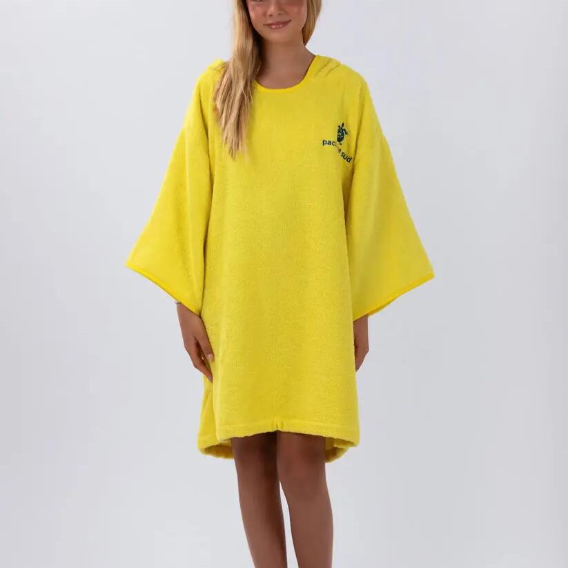 Kids surf poncho - sleeves - 100% cotton - Yellow