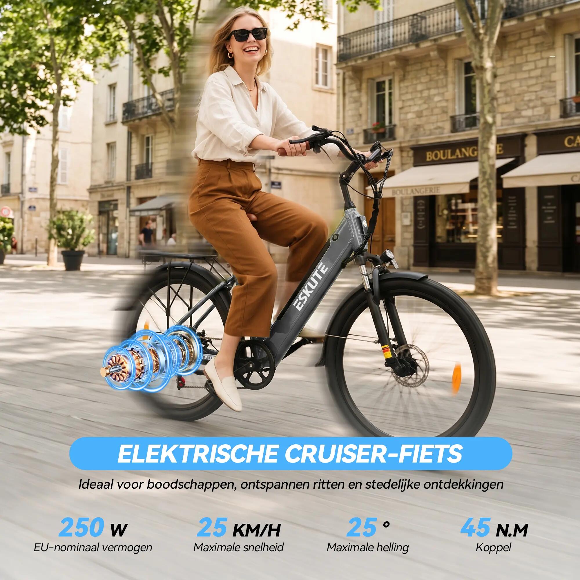 Bicicleta elétrica urbana ESKUTE C100 Plus, bateria 36V 13Ah, pneus 26" 2/7