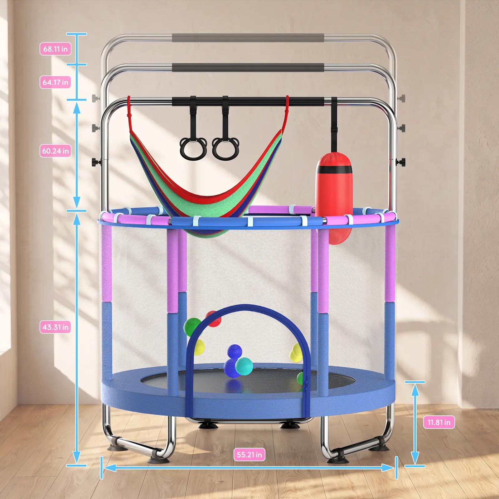 Trampoline Enfant Barre Gymnastique Balançoire Filet Sécurité 1,4 m 8/8