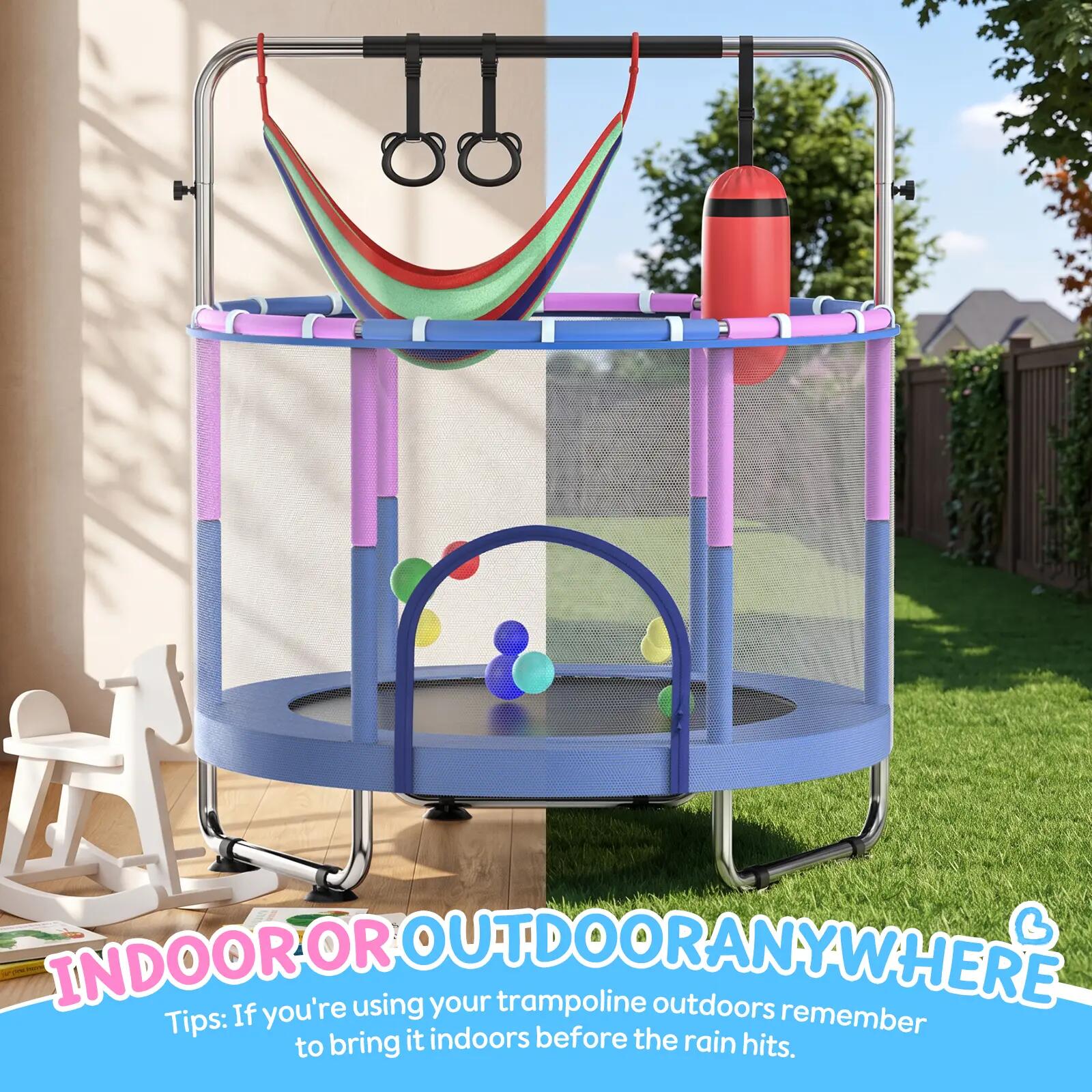 Trampoline Enfant Barre Gymnastique Balançoire Filet Sécurité 1,4 m 7/8