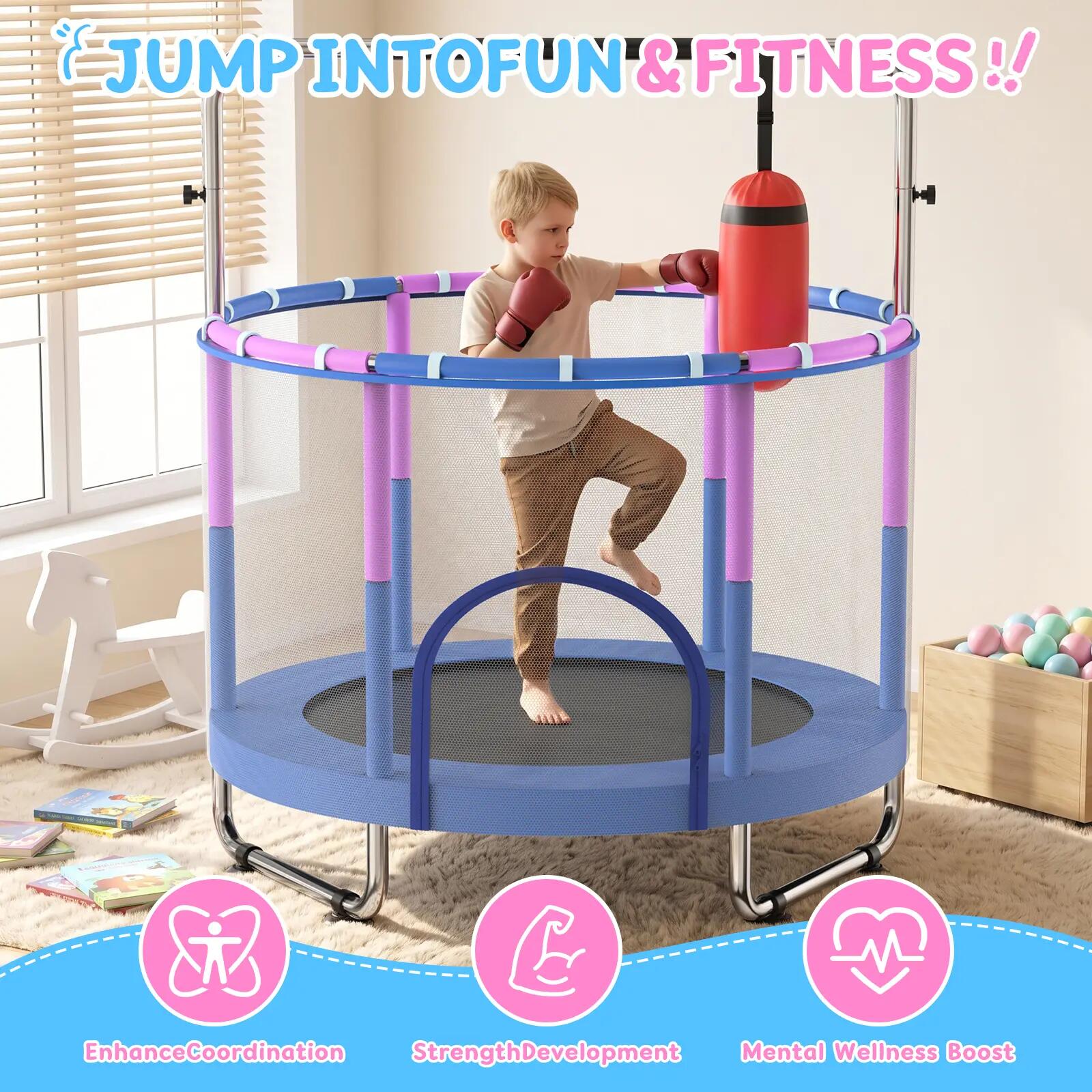 Trampoline Enfant Barre Gymnastique Balançoire Filet Sécurité 1,4 m 5/8