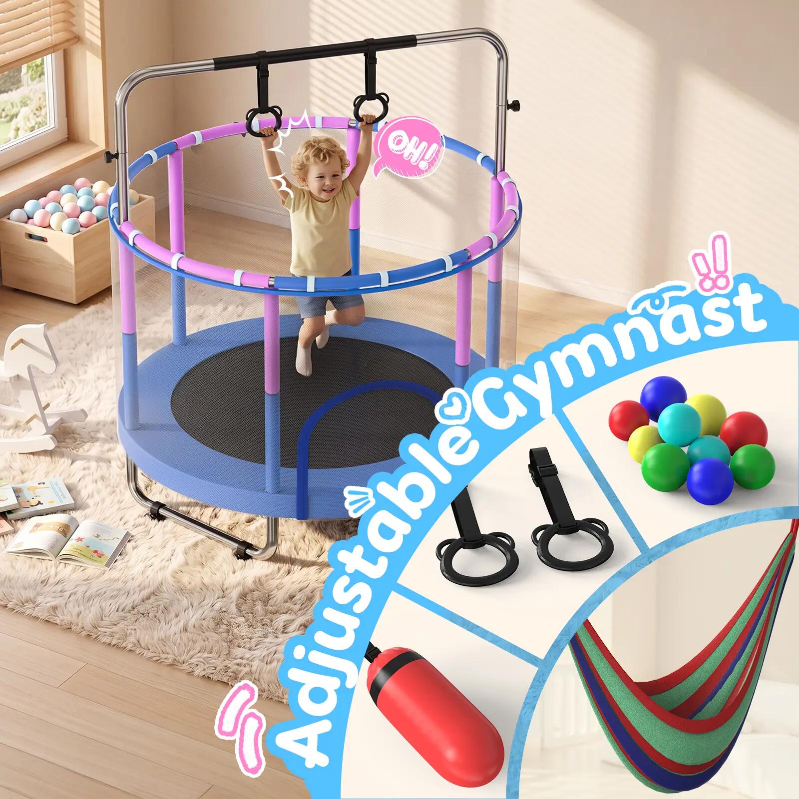 Trampoline Enfant Barre Gymnastique Balançoire Filet Sécurité 1,4 m 2/8