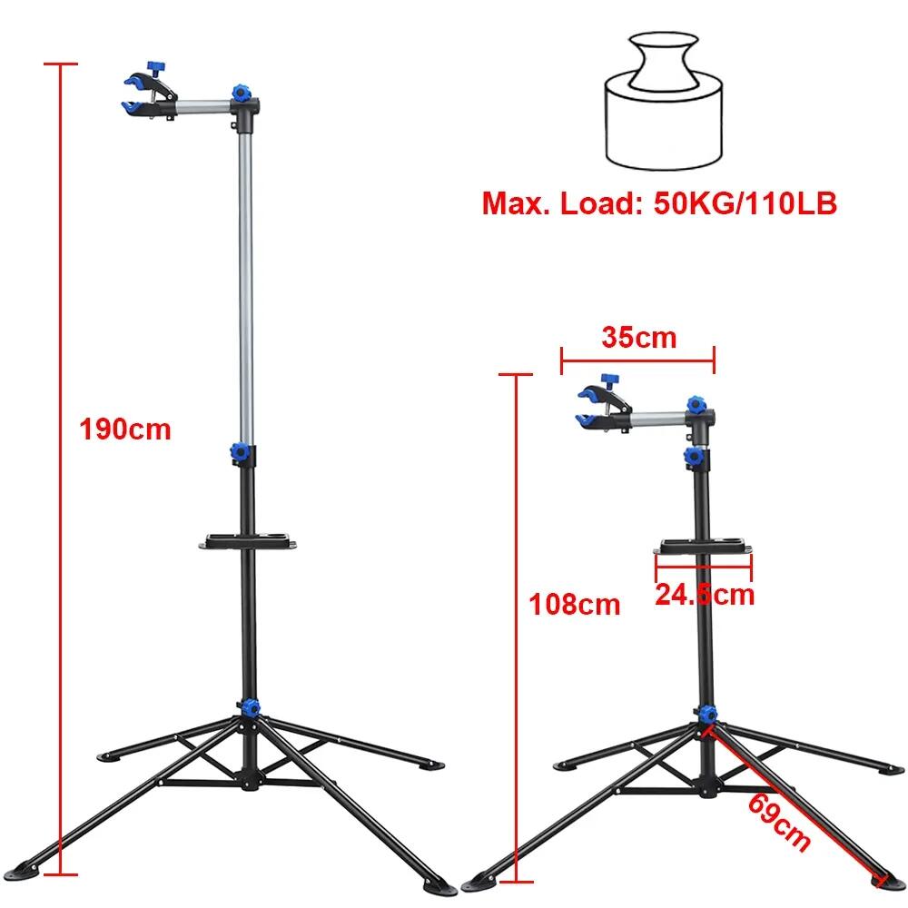 Pied d'atelier vélo réglable pliable avec pince porte-outil charge 30 kg noir 4/11
