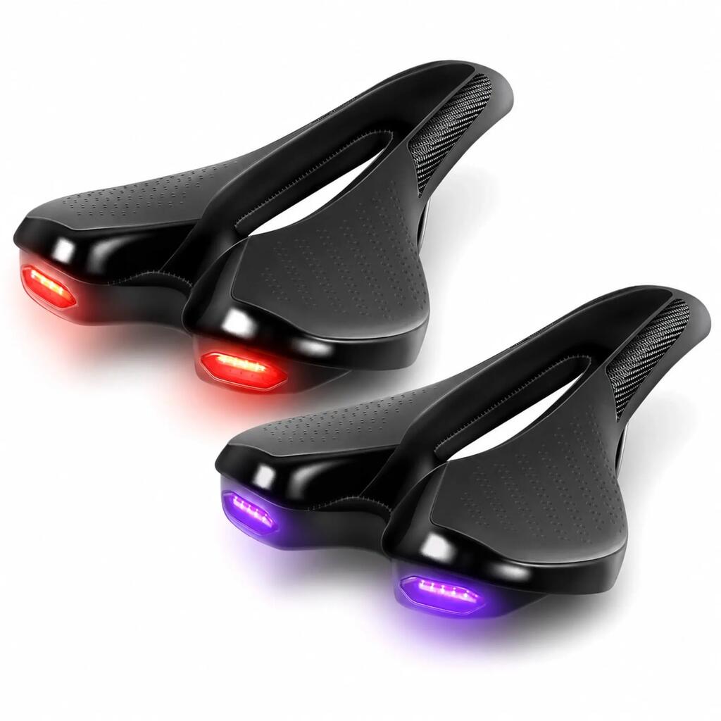 Bike saddle with integrated LED rear light - USB-C rechargeable - 6 lighting