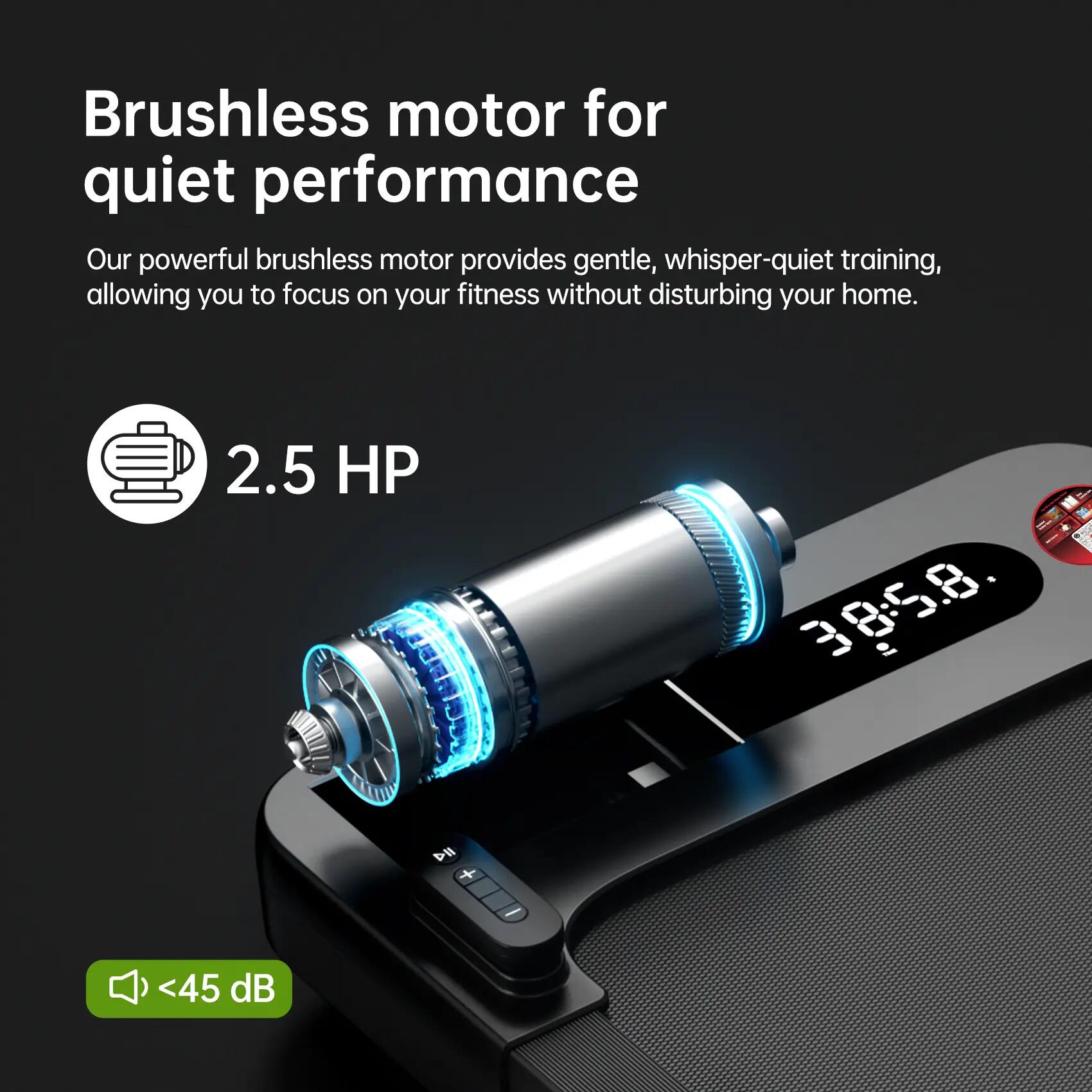 W2 walking pad 0,5–6,1 km/h, 2,5 HP bezkomutátorový, LED, aplikace, tichý 3/7