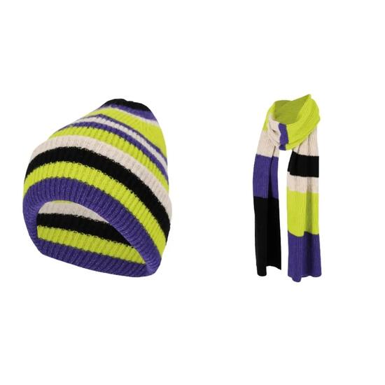Muts & Sjaal dames Fashion Set Stripes Lime Groen One Size