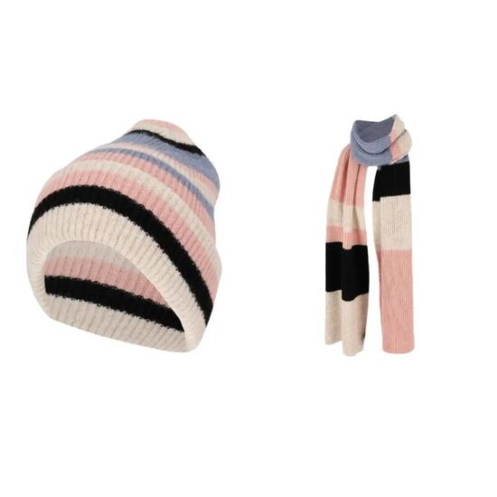 Muts & Sjaal dames Fashion Set Stripes Antique Pink One Size