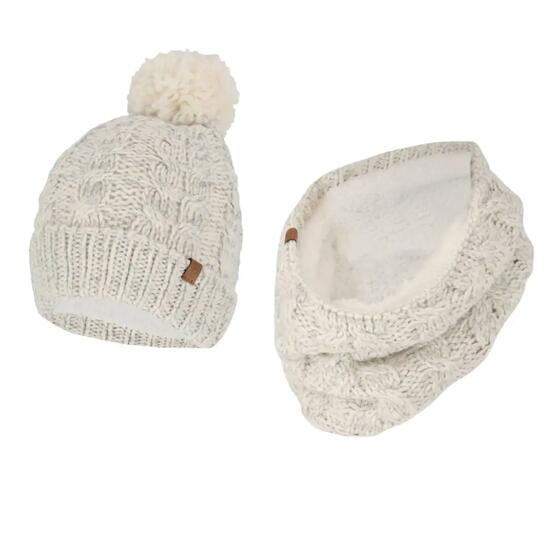 Ensemble de ski d'hiver pour femme : écharpe gants et bonnet blanc cassé