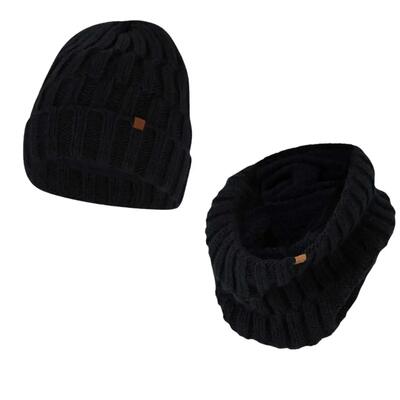 Cappello e sciarpa da sci da uomo in maglia blu navy/grigio taglia unica
