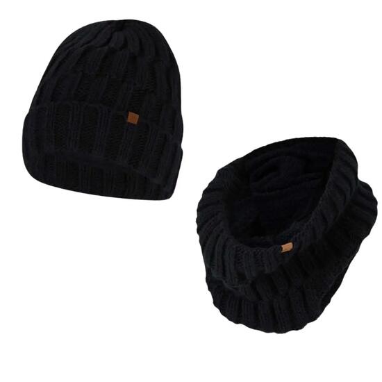 Cappello e sciarpa da sci da uomo in maglia blu navy/grigio taglia unica