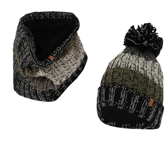 Set da sci da uomo: cappello e sciarpa fantasia a righe multicolore nero taglia