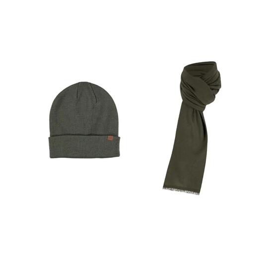 Set cappello e sciarpa da uomo tinta unita taglia unica color kaki