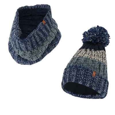 Set da sci da uomo: cappello e sciarpa fantasia a righe multicolore nero taglia