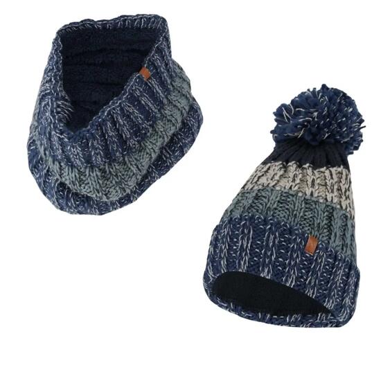 Set da sci da uomo: cappello e sciarpa fantasia a righe multicolore nero taglia