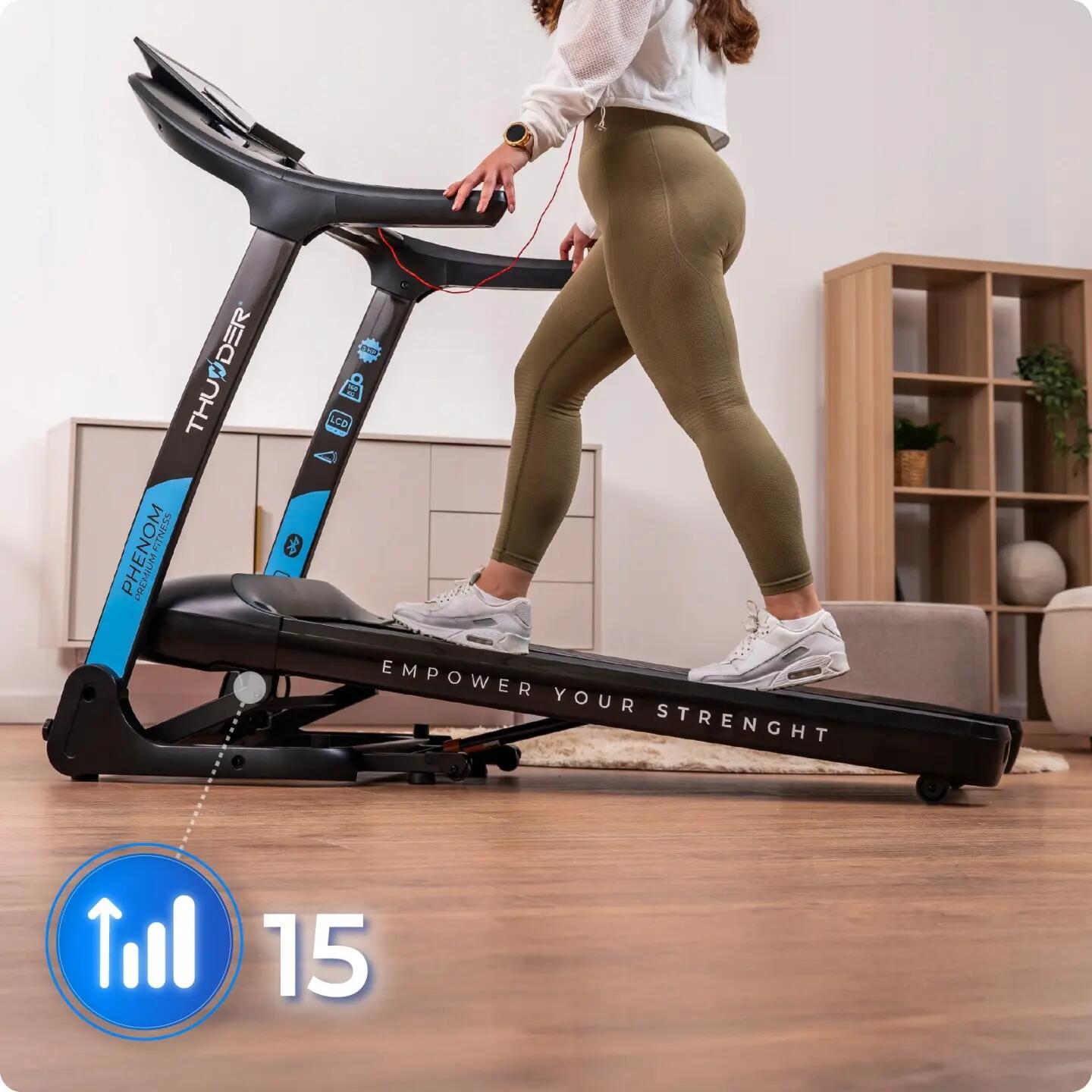 Bieżnia elektryczna domowa THUNDER PHENOM-S-BLACK 18 km/h 160 kg pas 45 cm 10/12