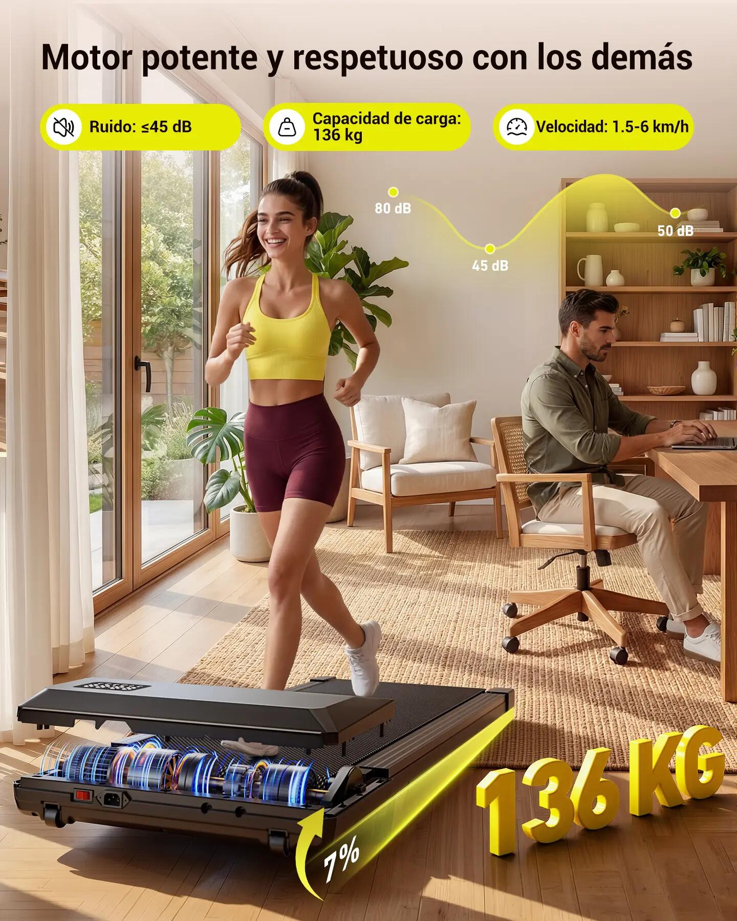 Unisex Fitness Cinta de Correr Ultracompacta 7% Inclinación Q2 Urban Plus 4/7