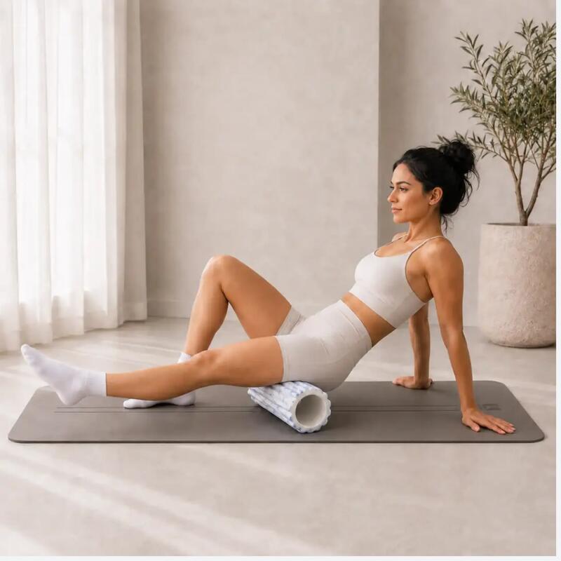 Rebuwo Eva Foam Roller Mavi Beyaz Desenli