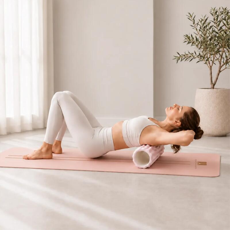 Rebuwo Eva Foam Roller Pembe Beyaz Desenli