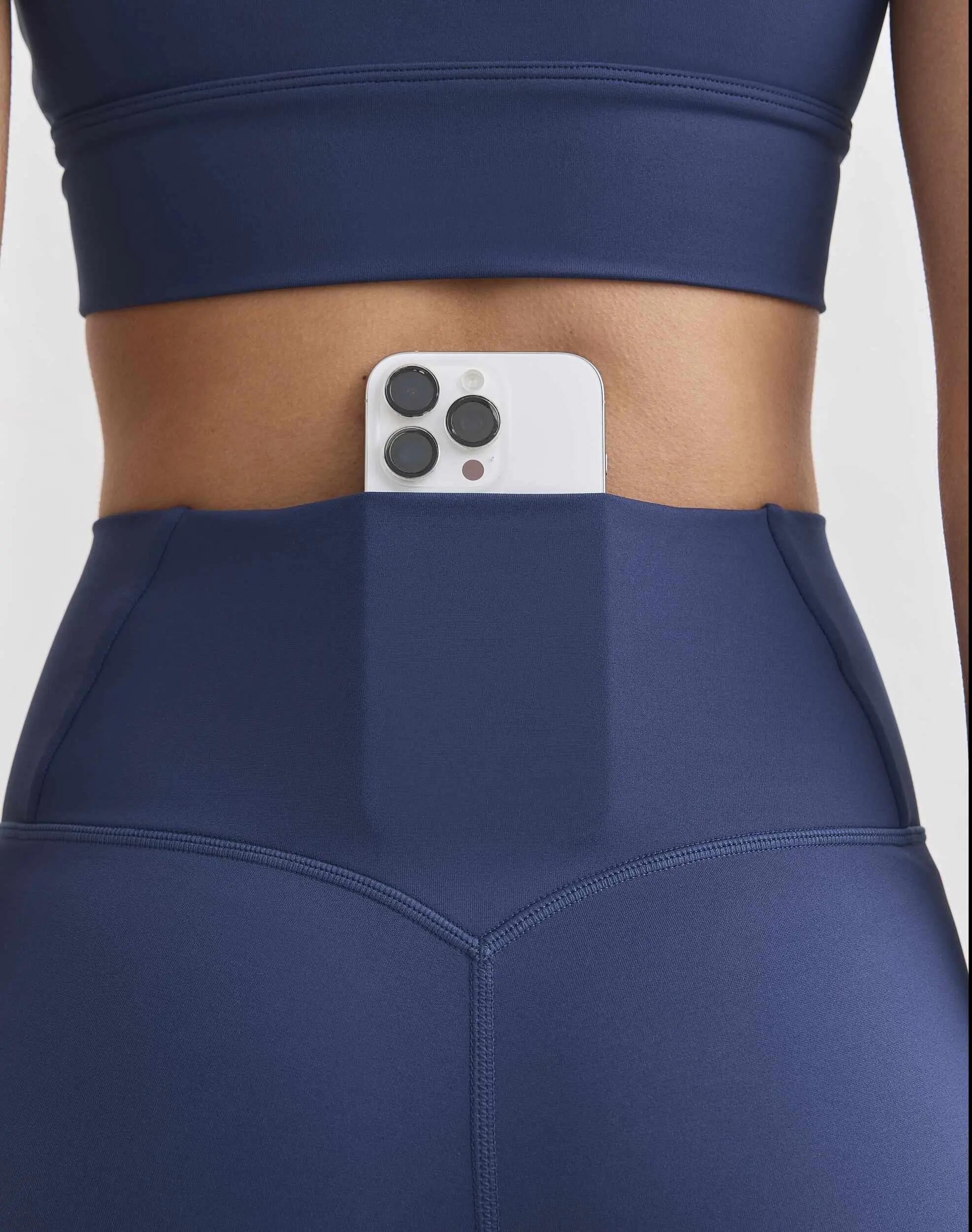 Damskie legginsy z wysokim stanem, squat proof, z tylną kieszenią Core granatowe 4/7