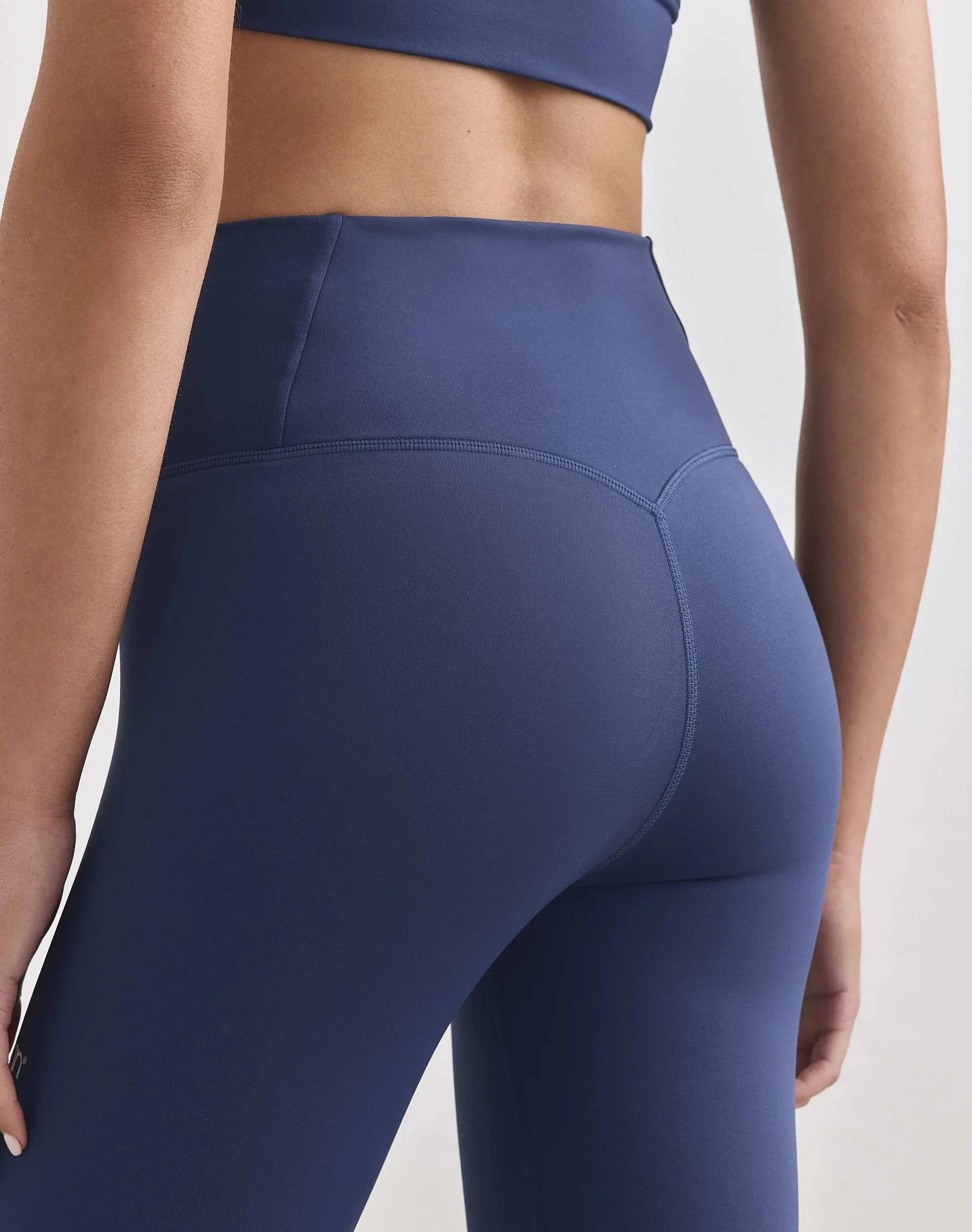 Damskie legginsy z wysokim stanem, squat proof, z tylną kieszenią Core granatowe 3/7