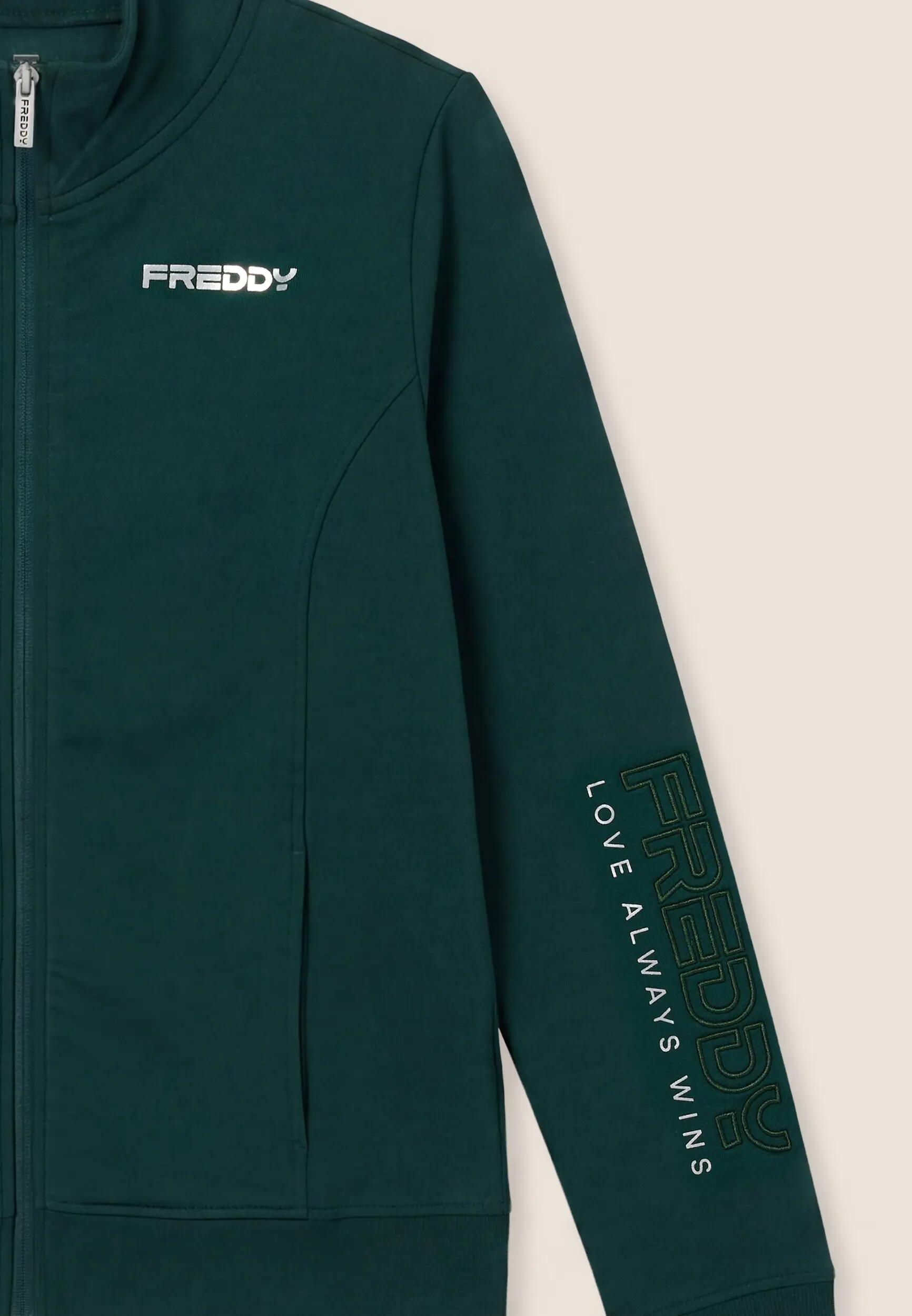 Felpa regular con zip e collo alto, logo ricamato su manica 3/3