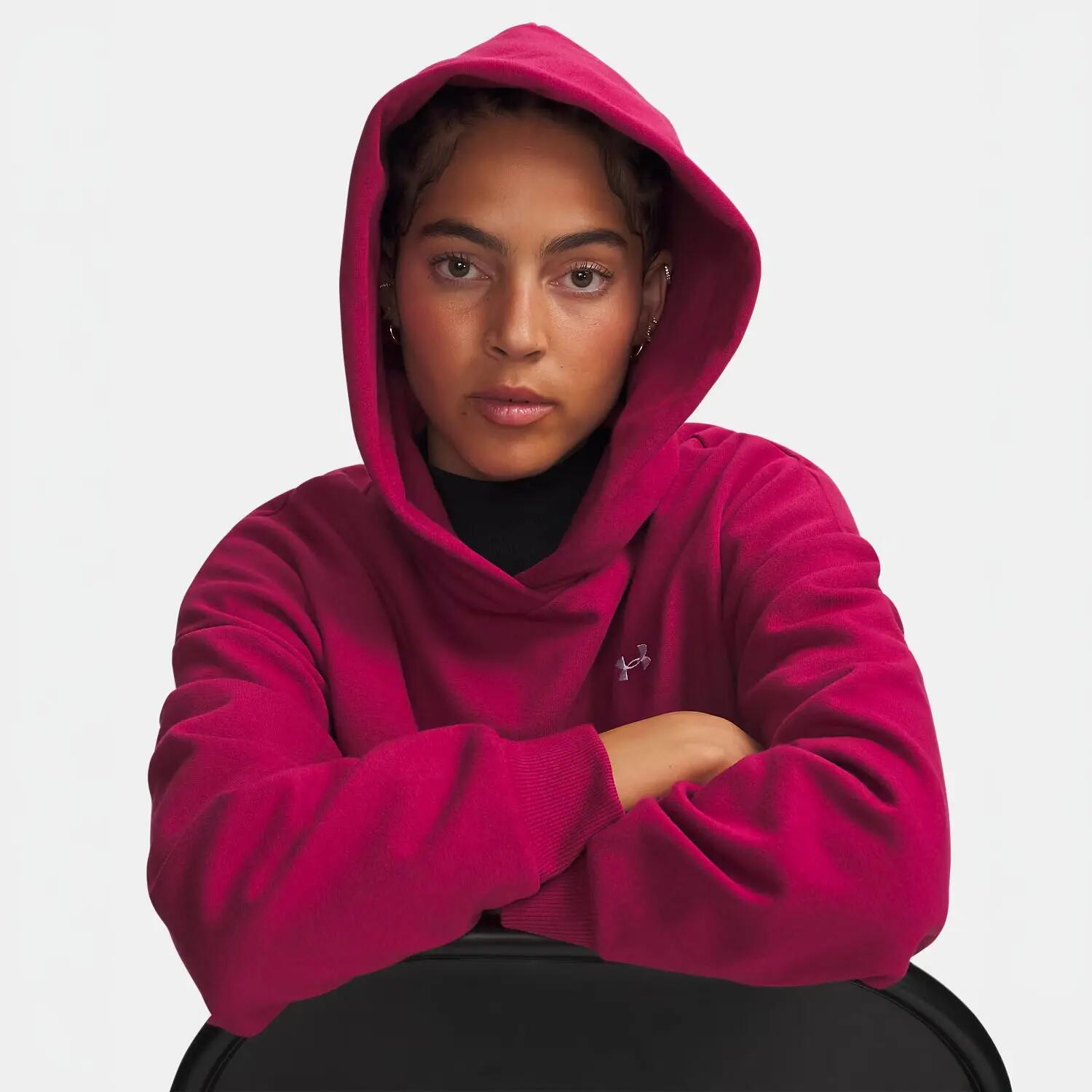 Sweat à capuche pour femme UA Icon Fleece Hoodie Rouge bordeaux 3/3