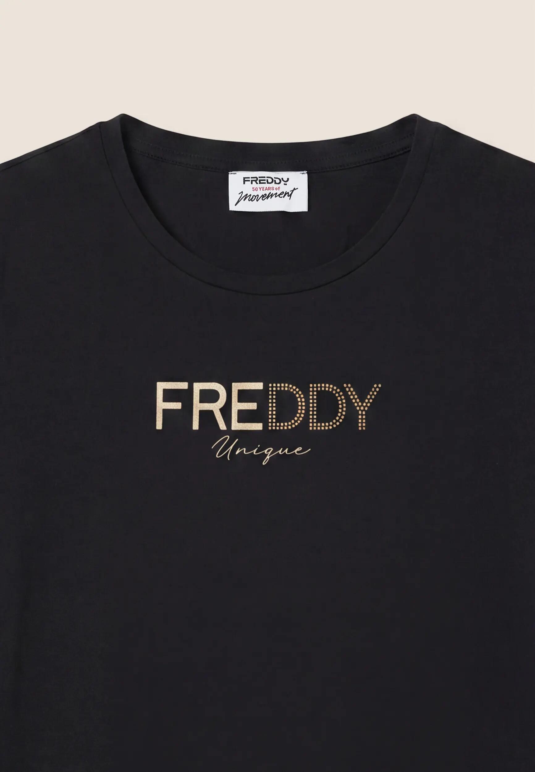 T-shirt classique pour femmes avec logo imprimé doré et clous 3/3