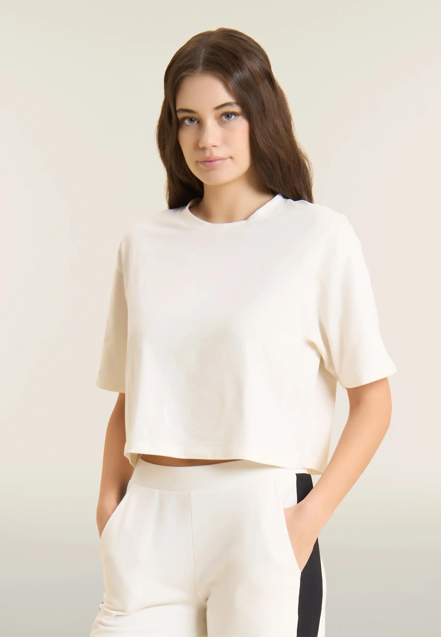 T-shirt court pour femmes coupe confort avec grand imprimé 2/4