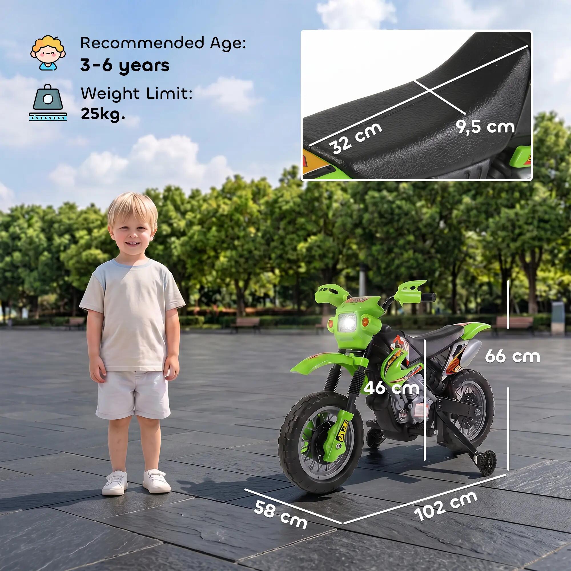 Moto Eléctrica Infantil HOMCOM 102x58x66 cm Verde 3/3