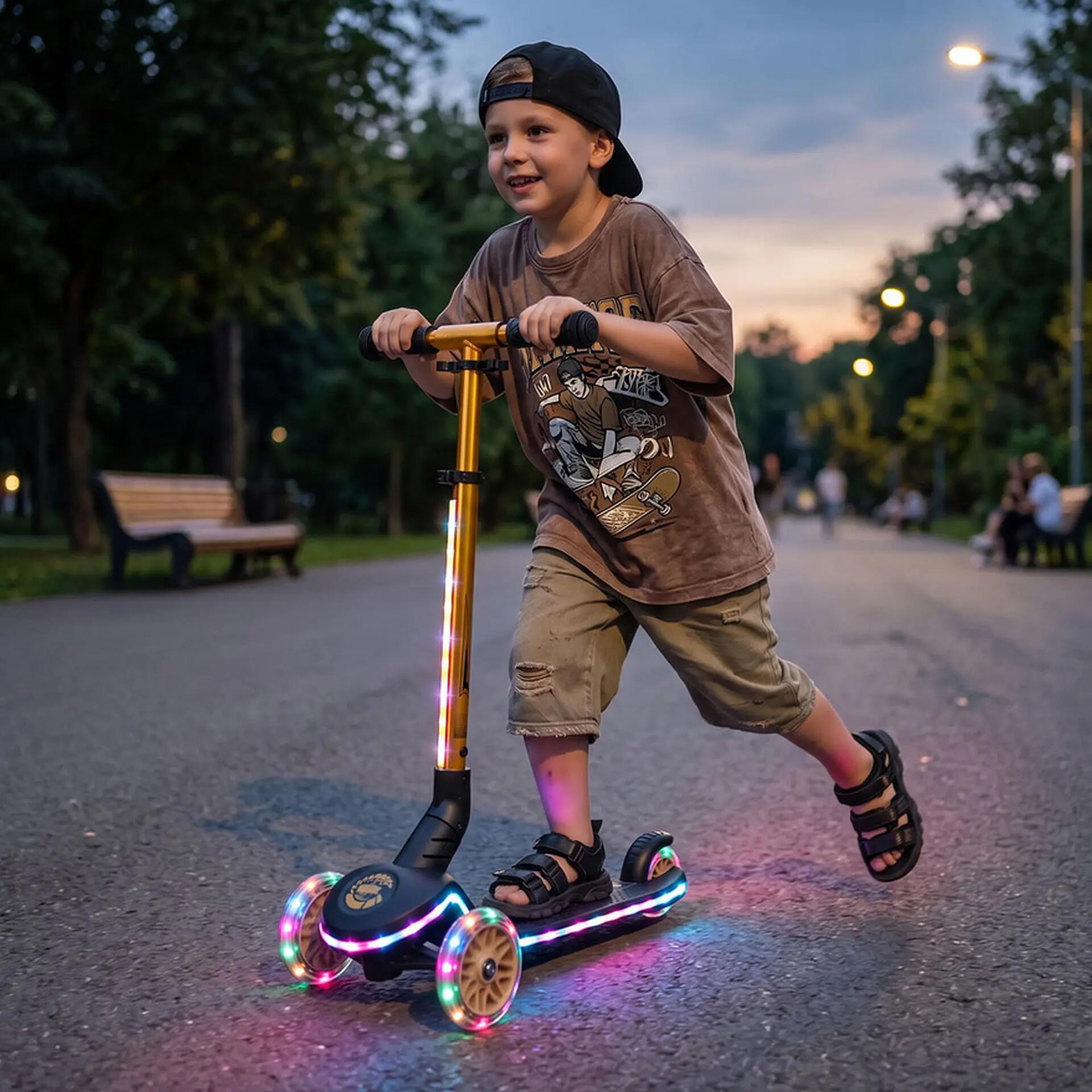 Monopattino a 3 ruote per bambini Party LED, dorato 2/3