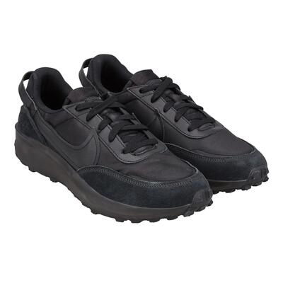 Heren waffle leren trainers (zwart)