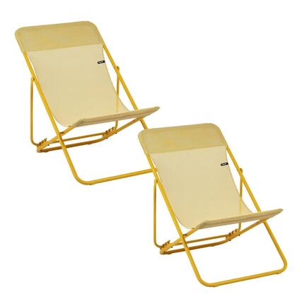 Lot de 2 Transats jardin pliants multi-positions - MAXI TRANSAT - Beige