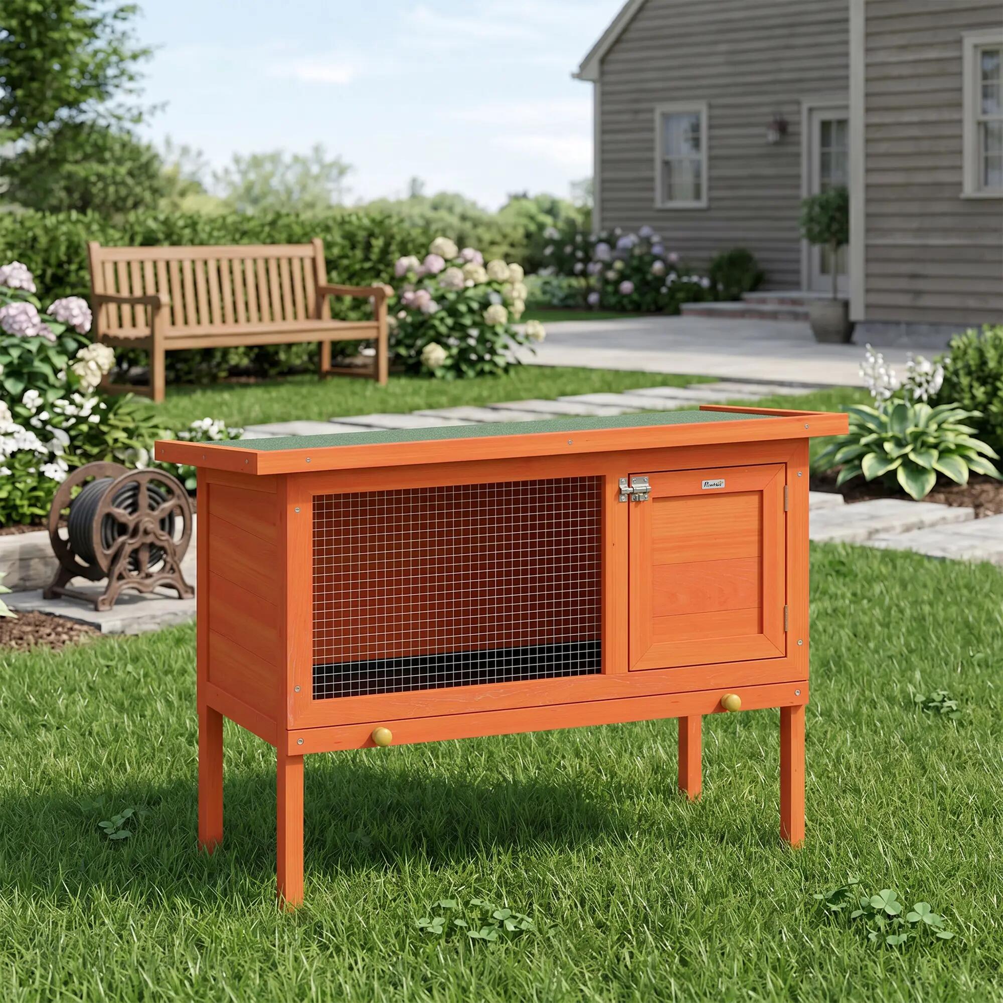 Conejera de Exterior PawHut 90x45x65 cm Naranja 4/5