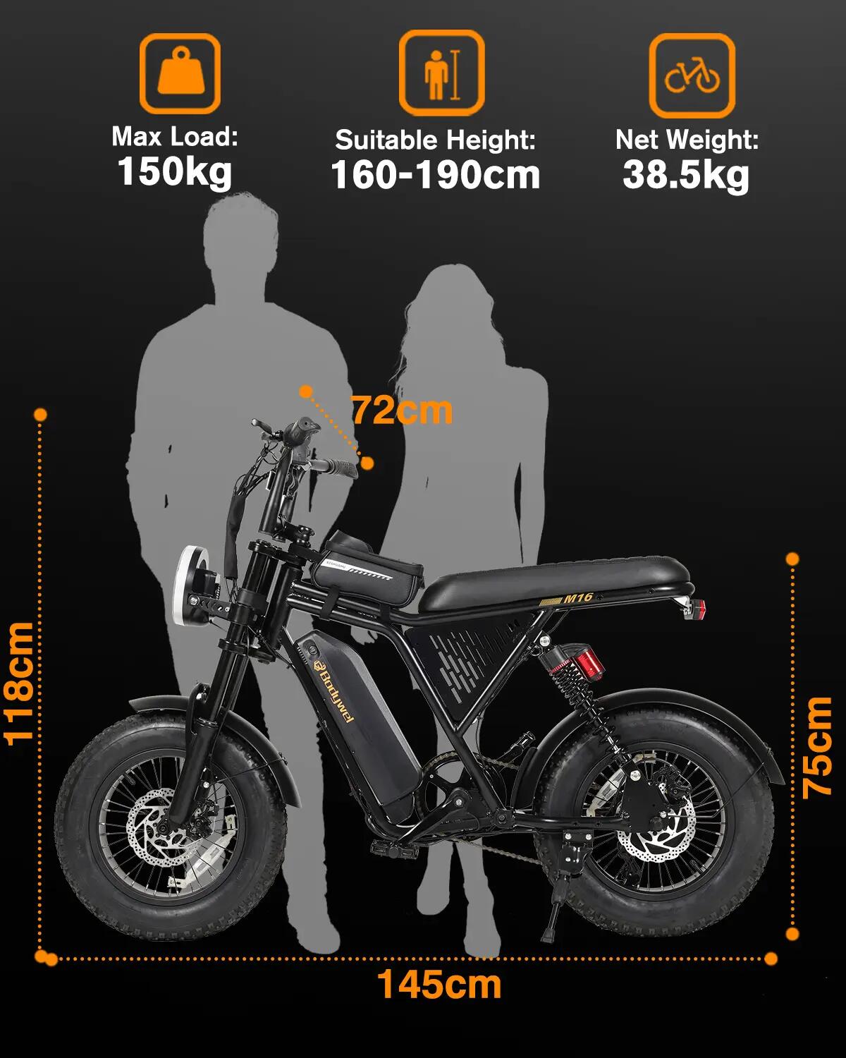 Bicicletta elettrica per adulti Bodywel M16Pro batteria 48V 15Ah motore 250W 14/14