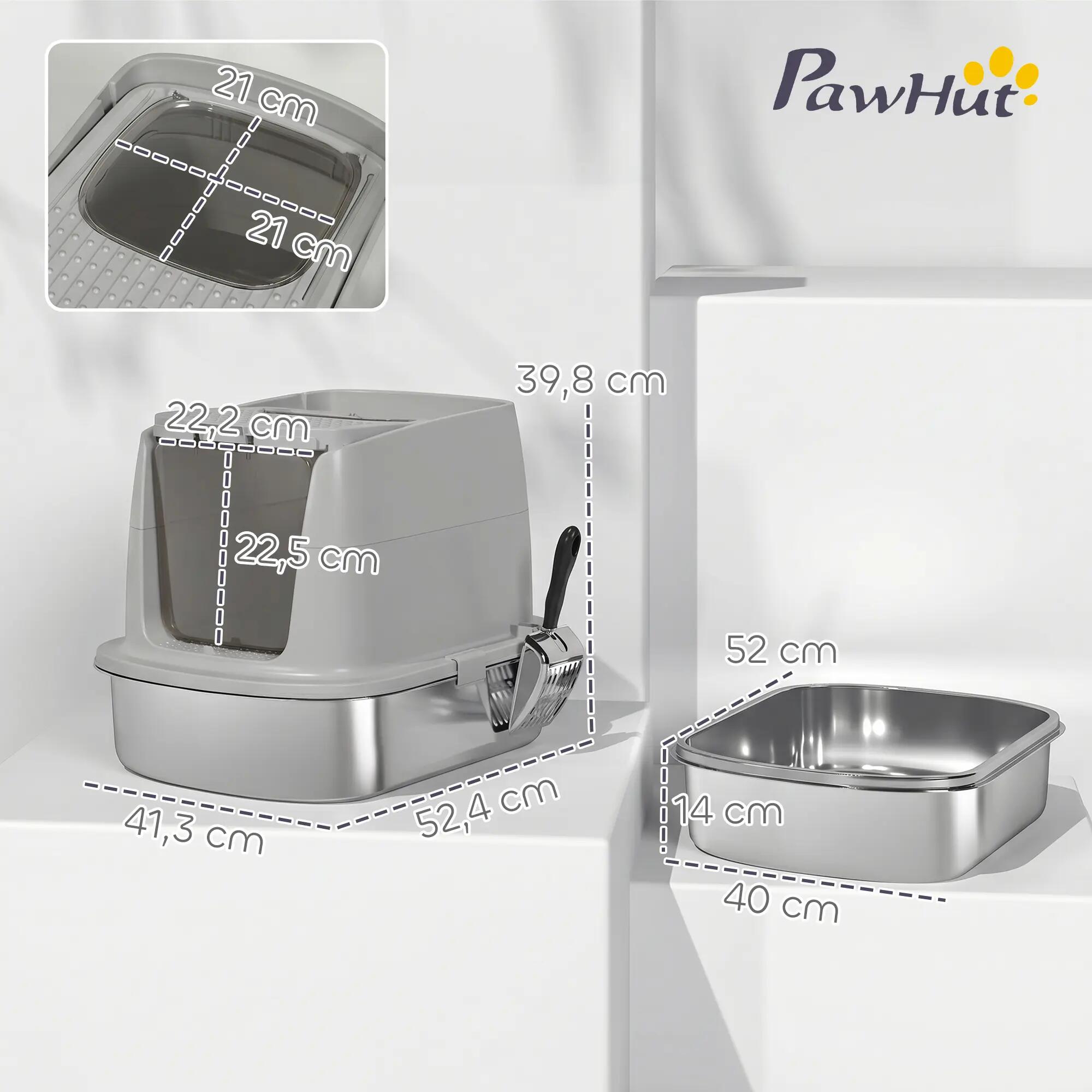 Arenero para Gatos PawHut 52.4x41.3x39.8 cm Gris Claro 3/3