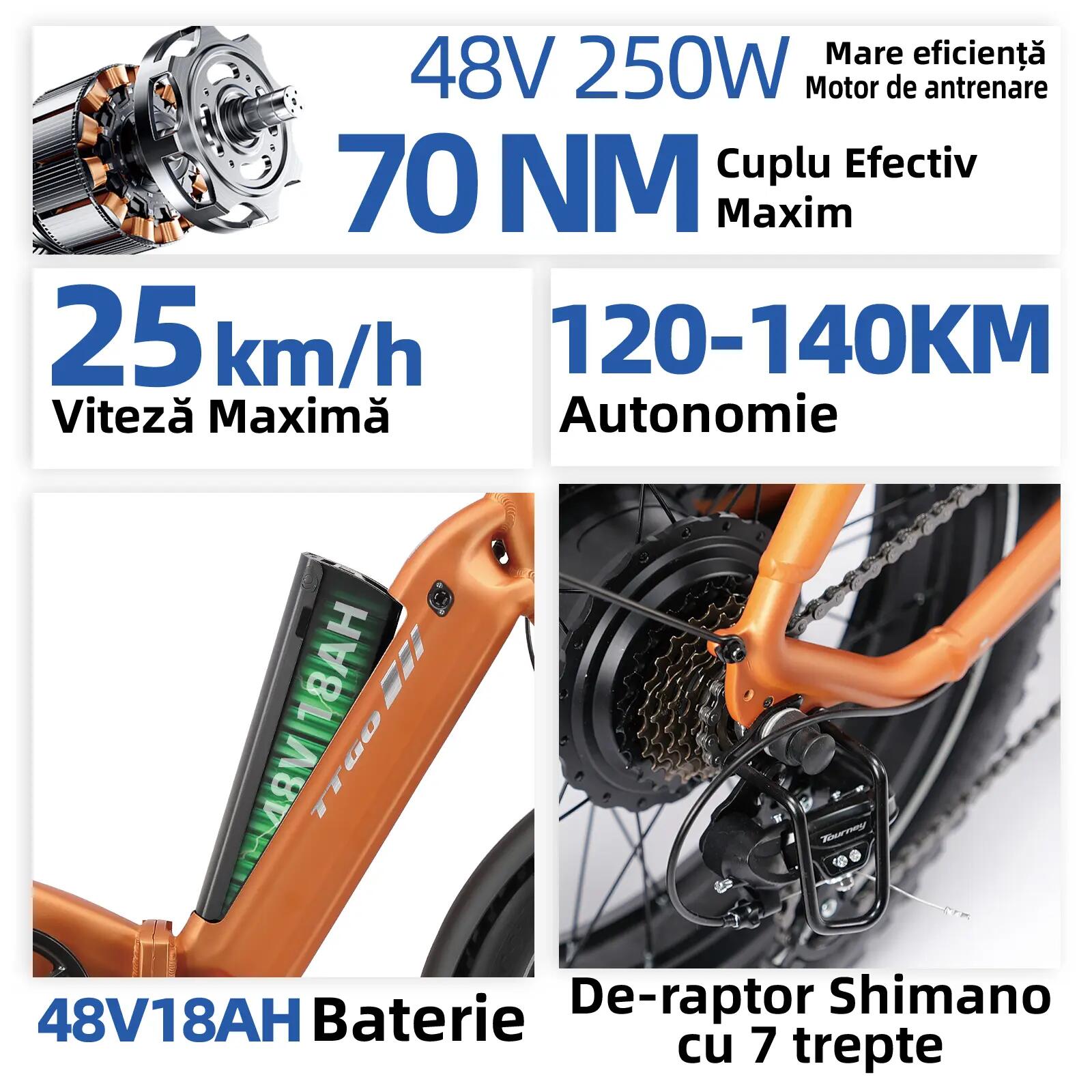 Bicicletă electrică pentru adulți TTGO F6 Boost 48V18Ah baterie 7/15