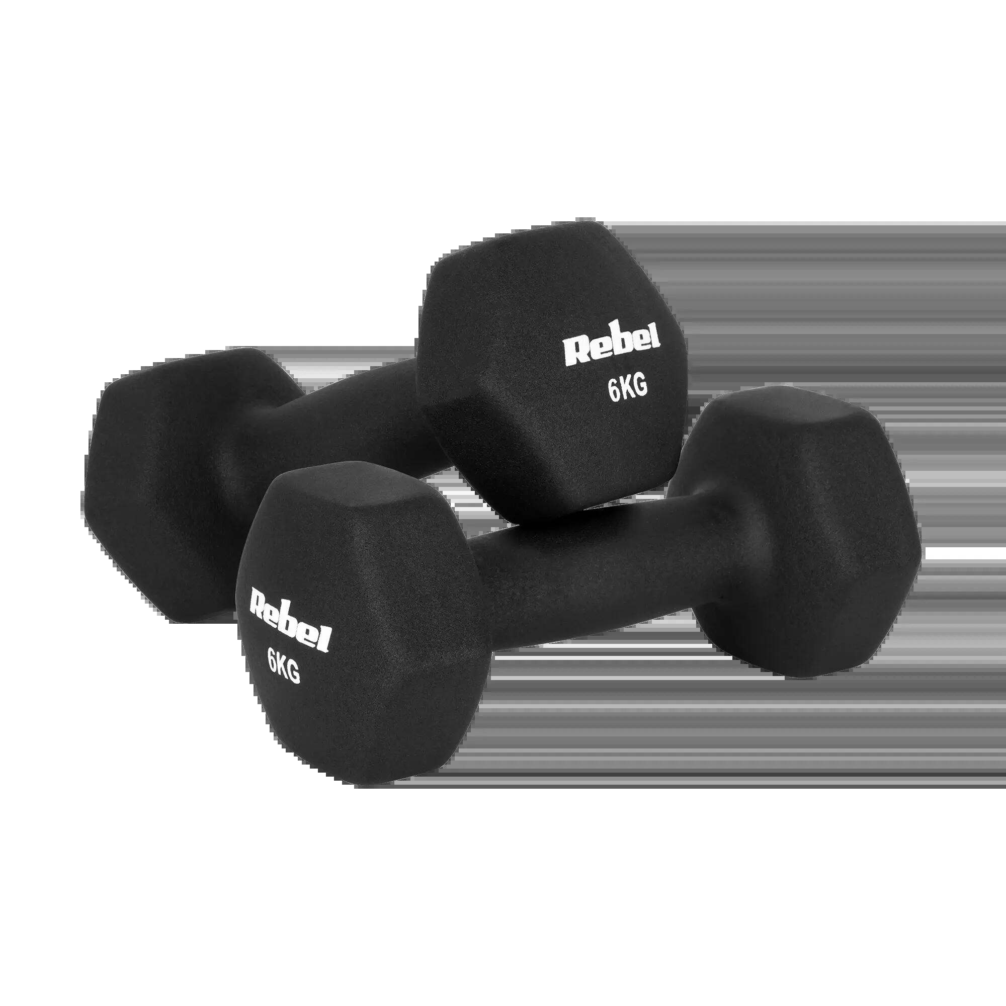 Hantelki żeliwne neoprenowe HEX 2x6kg do ćwiczeń treningu fitness Rebel 2/4