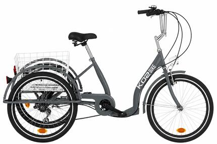 Rower trójkołowy miejski Kozbike 24" 6 biegów szary z koszem