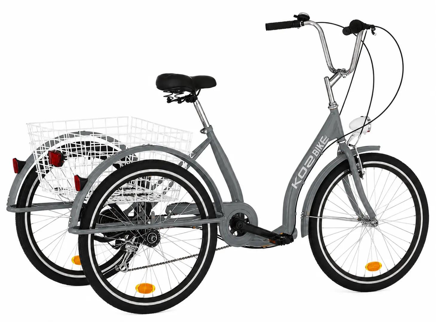 Rower trójkołowy miejski Kozbike 24" 6 biegów szary z koszem 2/7