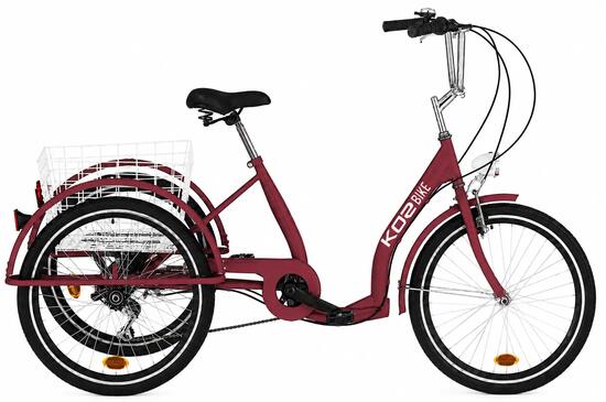 Rower trójkołowy miejski Kozbike 24" 6 biegów wiśniowy z koszykiem